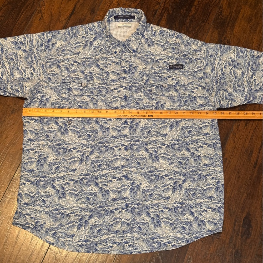 Columbia PFG Super Bahama Shirt Mens Large Fishing Floral Nylon Blue Button Up - Picture 7 of 11